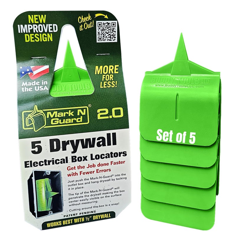 Buddy Tools LLC Buddy Tools Mark N Guard, Set of 5 - Drywall Outlet Marker for Finishing - Protects Wires During Sheetrock Installation - Drywall Tools for Electrical Outlet Marking - Electrical Box Locator - Image 1